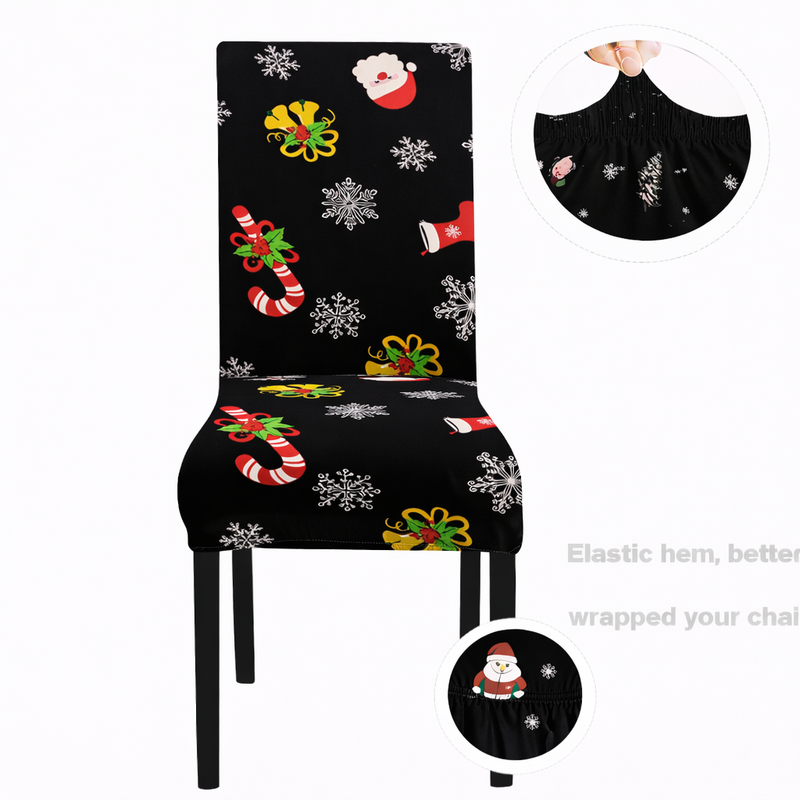 Anyseat Black Christmas Candy Holiday Design Chair Cover – Elastic Slipcover with Anti‑Dirt Protection for Dining Room, Kitchen, Wedding, Hotel, Banquet & Restaurant