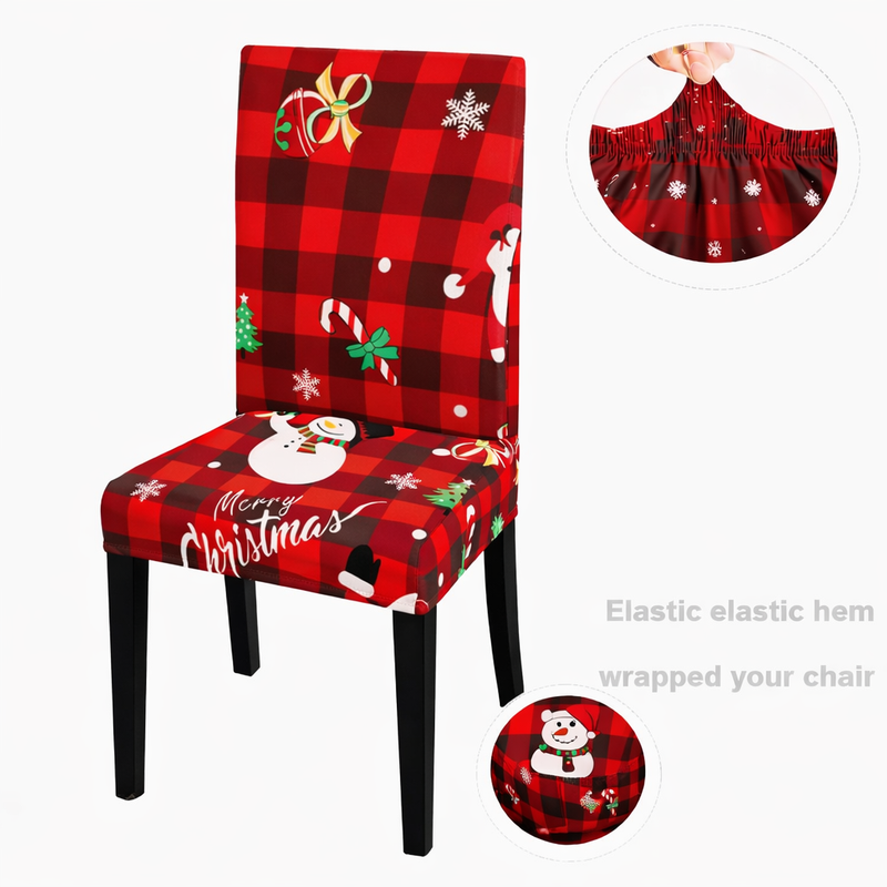 Anyseat Red Checkered Merry Christmas Design Chair Cover – Elastic Slipcover with Anti‑Dirt Protection for Dining Room, Kitchen, Wedding, Hotel, Banquet & Restaurant