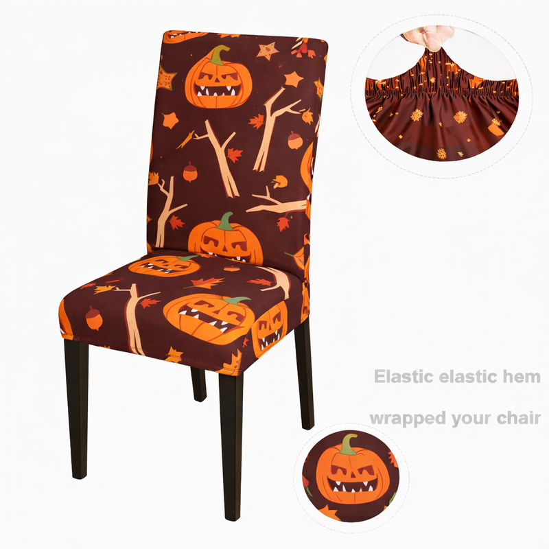 Anyseat Orange Pumpkin Twig Design Chair Cover – Elastic Slipcover with Anti‑Dirt Protection for Dining Room, Kitchen, Wedding, Hotel, Banquet & Restaurant