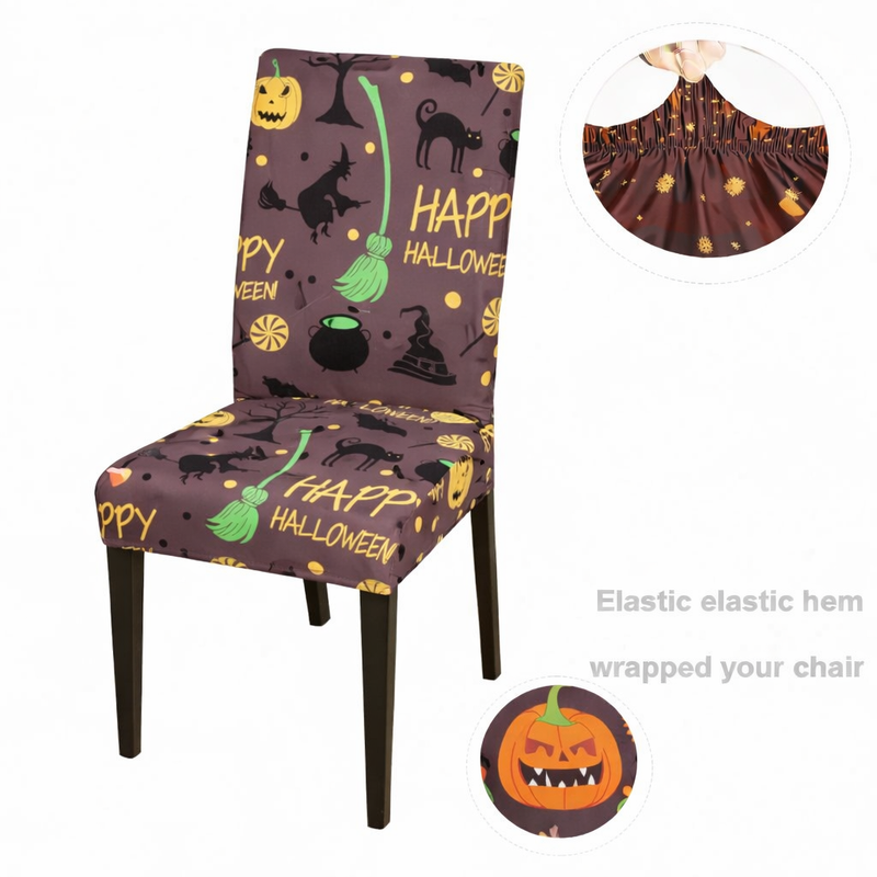 Anyseat Happy Halloween Icons Design Chair Cover – Elastic Slipcover with Anti‑Dirt Protection for Dining Room, Kitchen, Wedding, Hotel, Banquet & Restaurant
