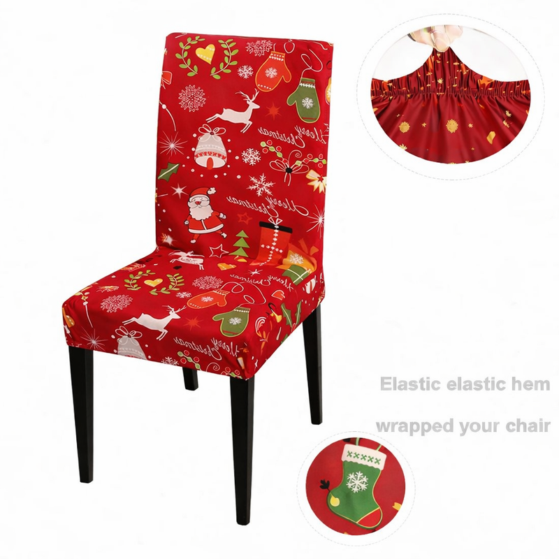 Anyseat Red Full Christmas Design Chair Cover – Elastic Slipcover with Anti‑Dirt Protection for Dining Room, Kitchen, Wedding, Hotel, Banquet & Restaurant