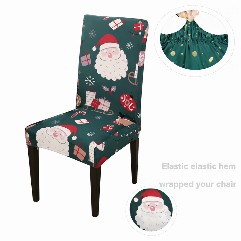 Anyseat Green Big Santa Head Design Chair Cover – Elastic Slipcover with Anti‑Dirt Protection for Dining Room, Kitchen, Wedding, Hotel, Banquet & Restaurant