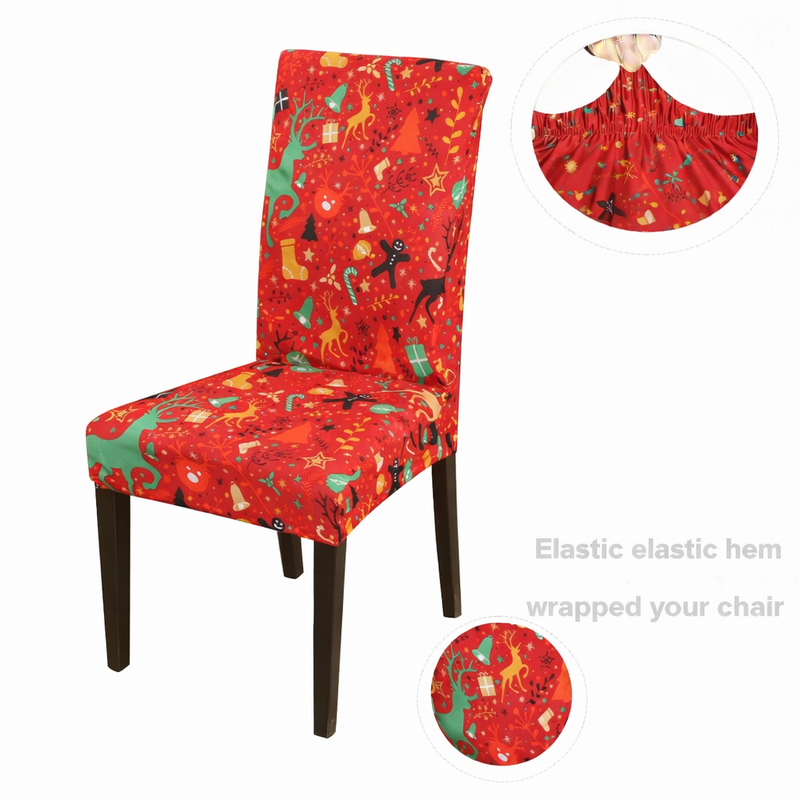 Anyseat Orange Christmas Small Icons Design Chair Cover – Elastic Slipcover with Anti‑Dirt Protection for Dining Room, Kitchen, Wedding, Hotel, Banquet & Restaurant