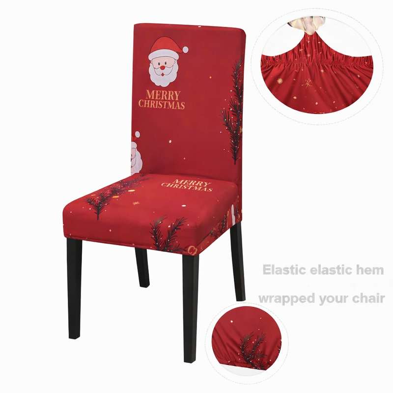 Anyseat Maroon Santa Merry Christmas Greeting Design Chair Cover – Elastic Slipcover with Anti‑Dirt Protection for Dining Room, Kitchen, Wedding, Hotel, Banquet & Restaurant