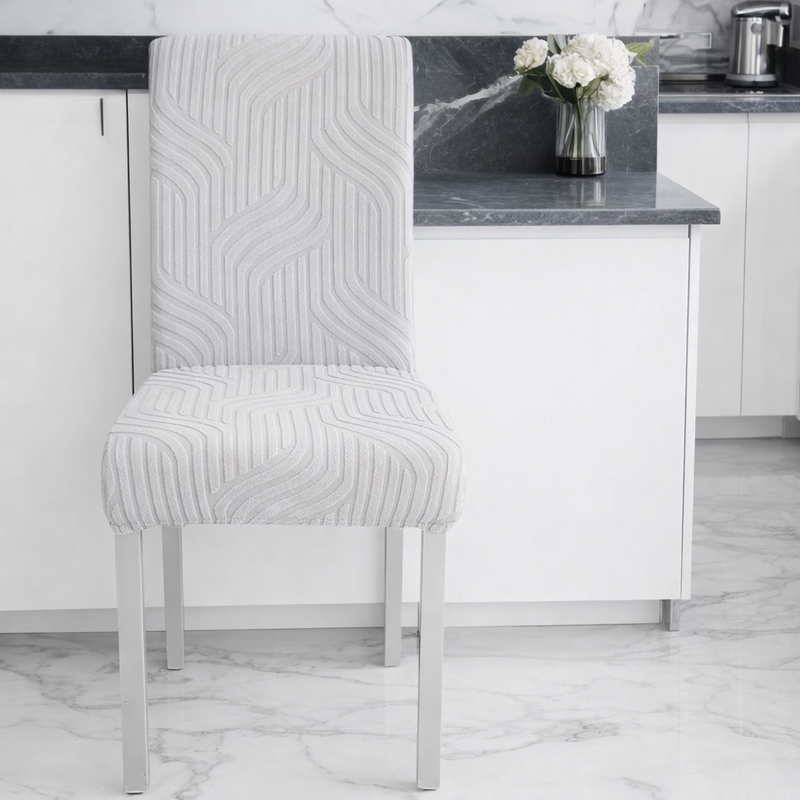 Anyseat Light Grey Linear Knitted Chair Cover – Elastic Anti‑Dirt Design for Dining, Kitchen, Wedding, Hotel & Banquet Use