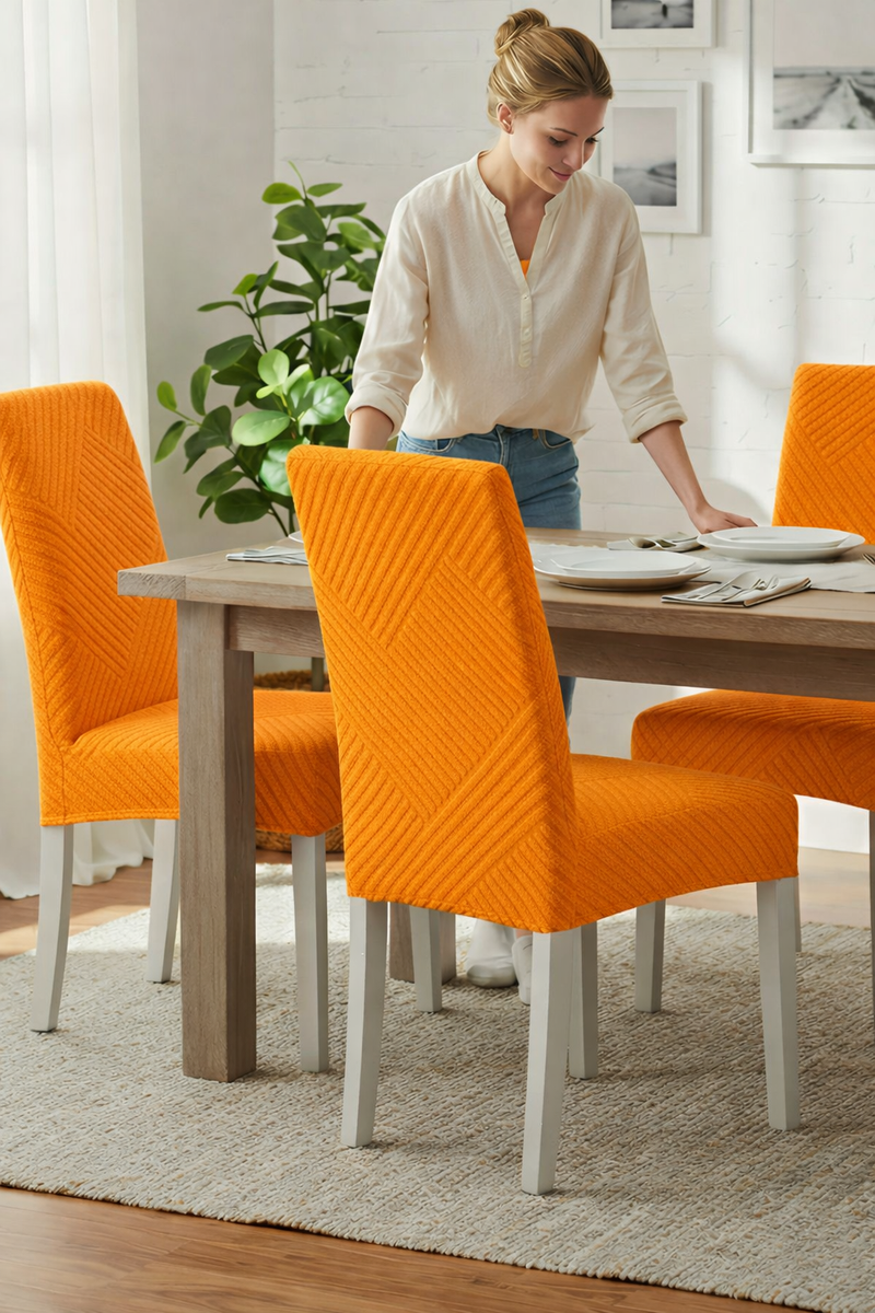 Anyseat Orange Knitted Chair Cover – Elastic Anti‑Dirt Design for Dining, Kitchen, Wedding, Hotel & Banquet Use