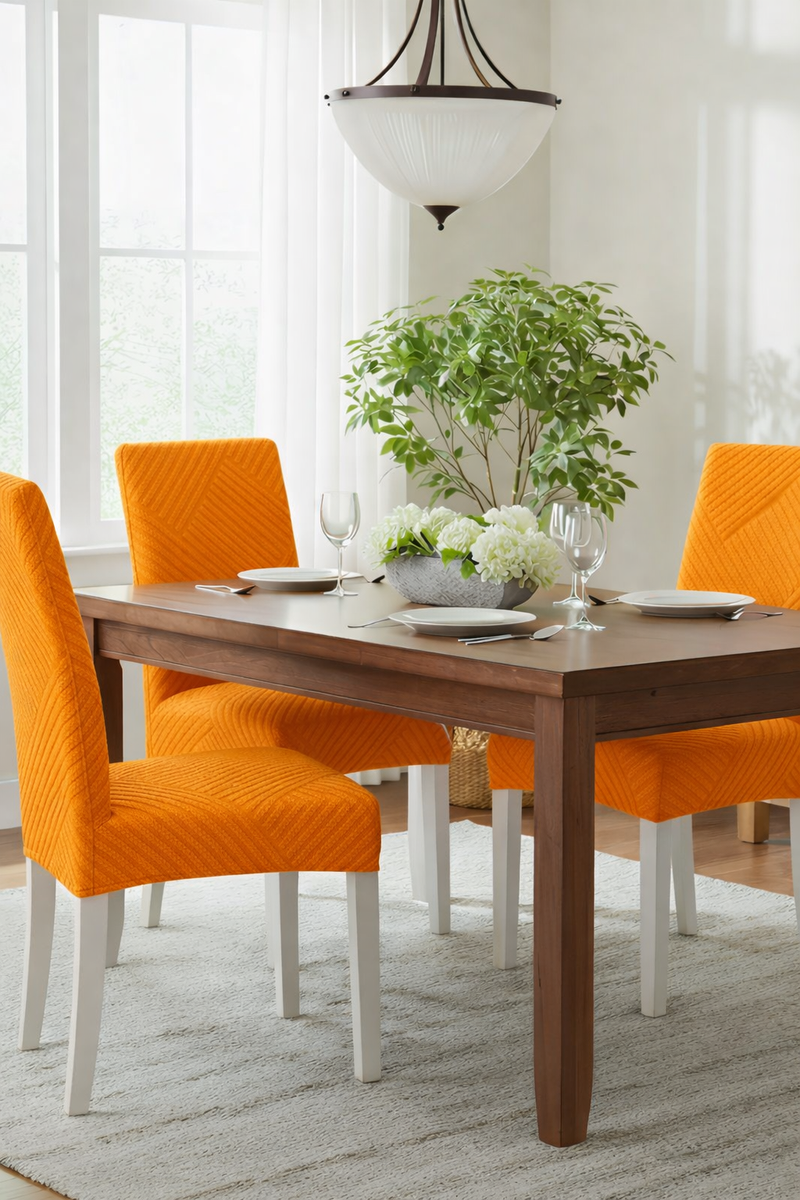 Anyseat Orange Knitted Chair Cover – Elastic Anti‑Dirt Design for Dining, Kitchen, Wedding, Hotel & Banquet Use