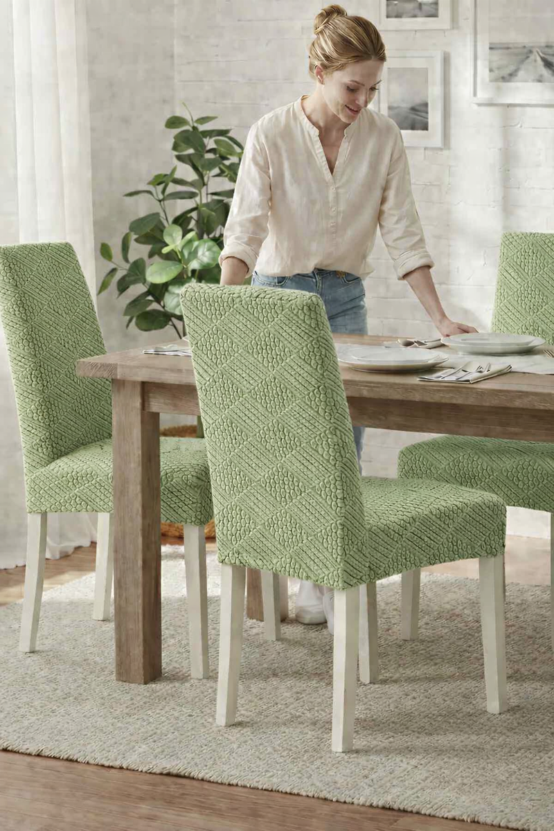 Anyseat Cypress Green Checkered Cover – Elastic Anti‑Dirt Design for Dining, Kitchen, Wedding, Hotel & Banquet Use