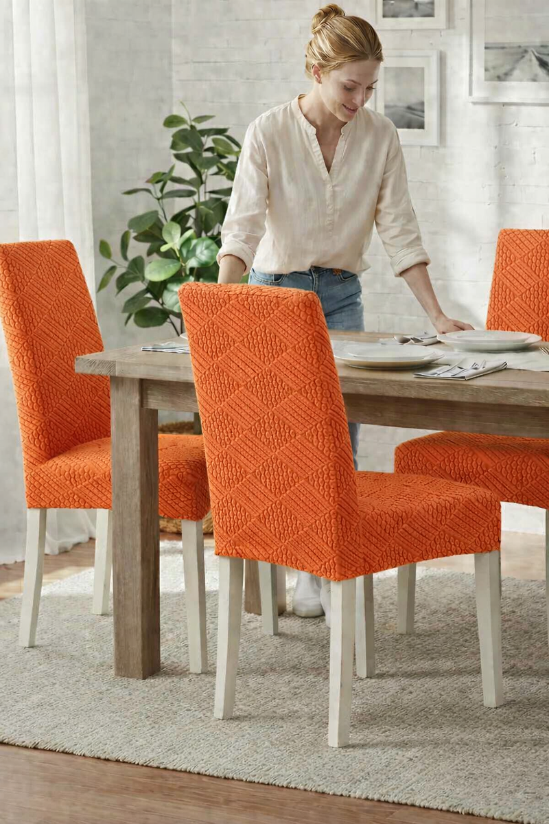 Anyseat Orange Chair Cover – Elastic Anti‑Dirt Design for Dining, Kitchen, Wedding, Hotel & Banquet Use
