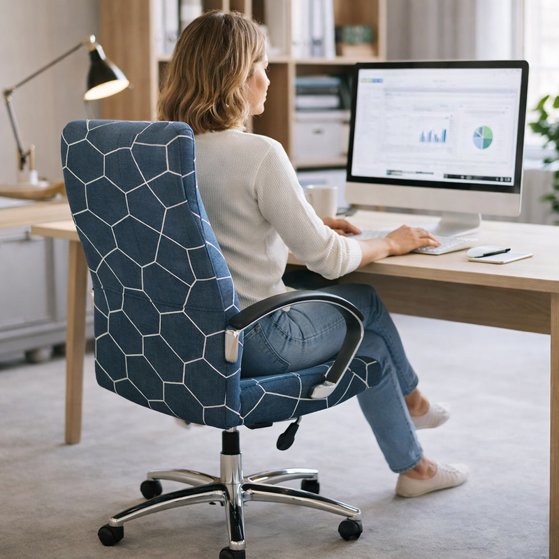 Anyseat Office Chair Cover –Blue Green Pattern, Large Size, Non-Slip Rotating Seat Case with Universal Armrest Protector