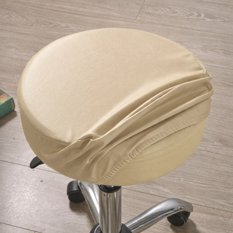 Anyhoux Barstool Cushion Cover – Beige PU Leather Slipcover with Elastic Bands, Washable Protector for Swivel Chair Seats