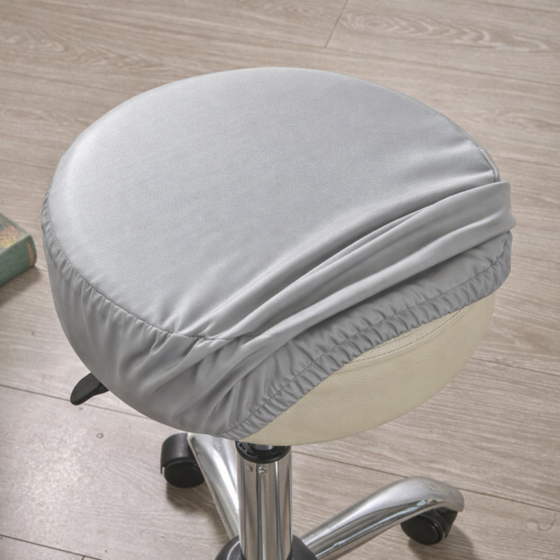 Anyhoux Barstool Cushion Cover – Grey PU Leather Slipcover with Elastic Bands, Washable Protector for Swivel Chair Seats
