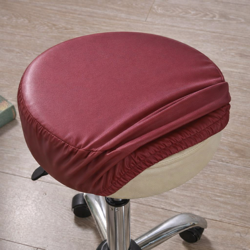 Anyhoux Barstool Cushion Cover – Wine Red PU Leather Slipcover with Elastic Bands, Washable Protector for Swivel Chair Seats