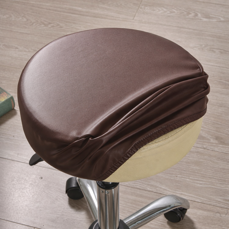 Anyhoux Barstool Cushion Cover – Coffee PU Leather Slipcover with Elastic Bands, Washable Protector for Swivel Chair Seats