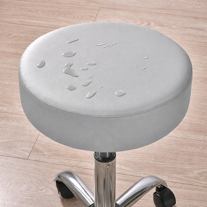 Anyhoux Barstool Cushion Cover – Light Grey PU Leather Slipcover with Elastic Bands, Washable Protector for Swivel Chair Seats