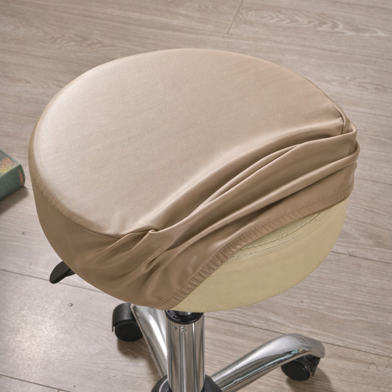 Anyhoux Barstool Cushion Cover – Khaki PU Leather Slipcover with Elastic Bands, Washable Protector for Swivel Chair Seats