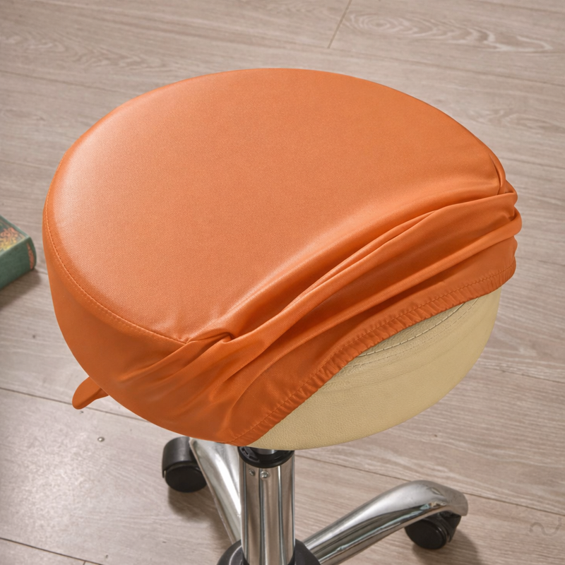 Anyhoux Barstool Cushion Cover – Orange PU Leather Slipcover with Elastic Bands, Washable Protector for Swivel Chair Seats