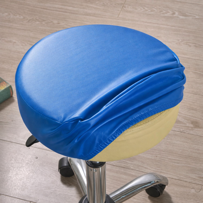Anyhoux Barstool Cushion Cover – Blue PU Leather Slipcover with Elastic Bands, Washable Protector for Swivel Chair Seats