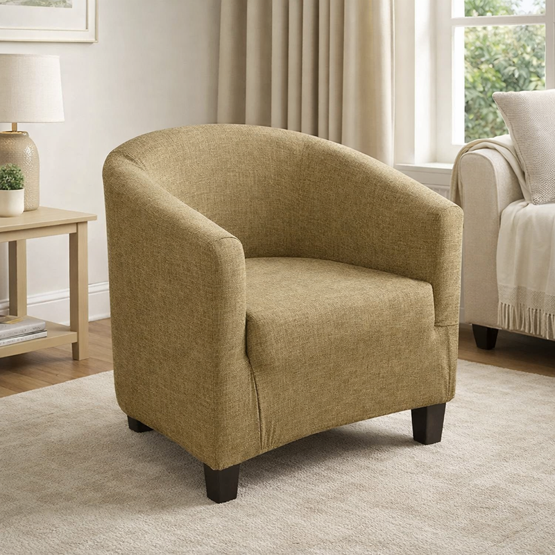 Anyseat Khaki Chair Cover – Plain Dustproof Tub Slipcover for Home Décor