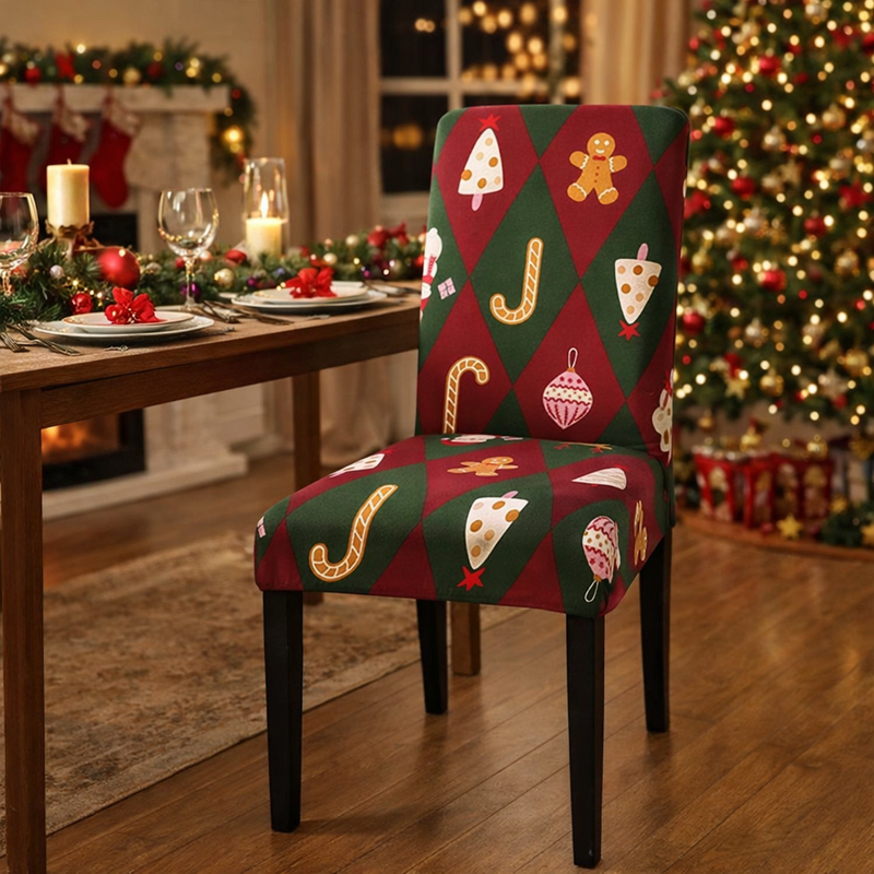 Anyseat Christmas Chair Cover – Green Red Stretchable Festive Dining Slipcover