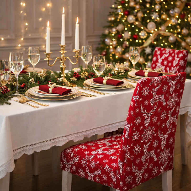 Anyseat Christmas Chair Cover – Red Christmas Snowflakes Design Stretchable Festive Dining Slipcover