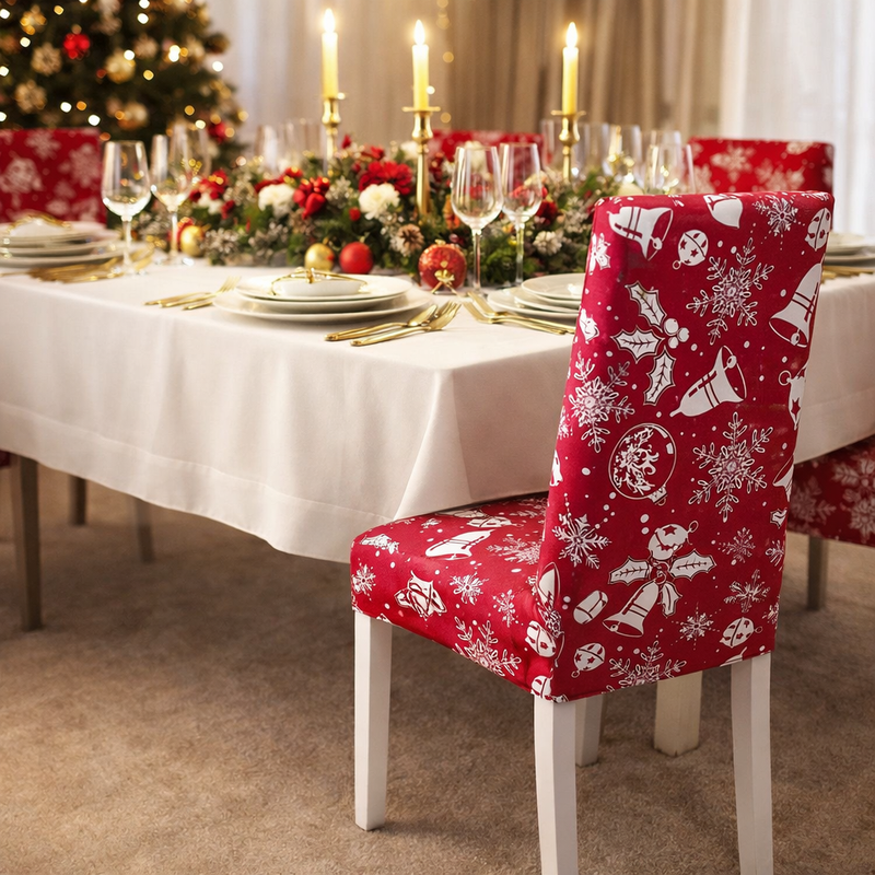 Anyseat Christmas Chair Cover – Red Christmas Bell Design Stretchable Festive Dining Slipcover