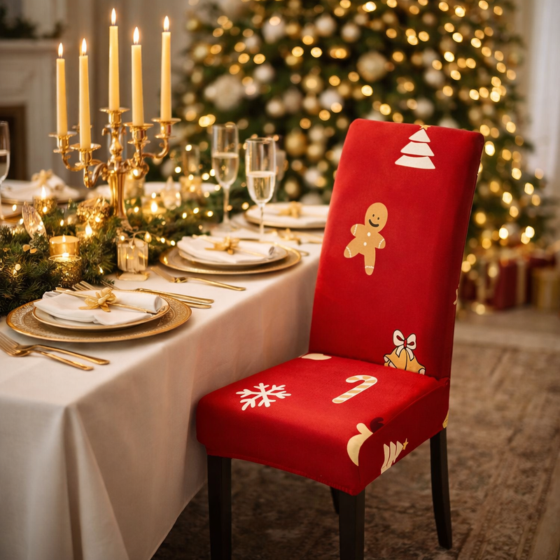 Anyseat Christmas Chair Cover – Red Christmas Design Stretchable Festive Dining Slipcover