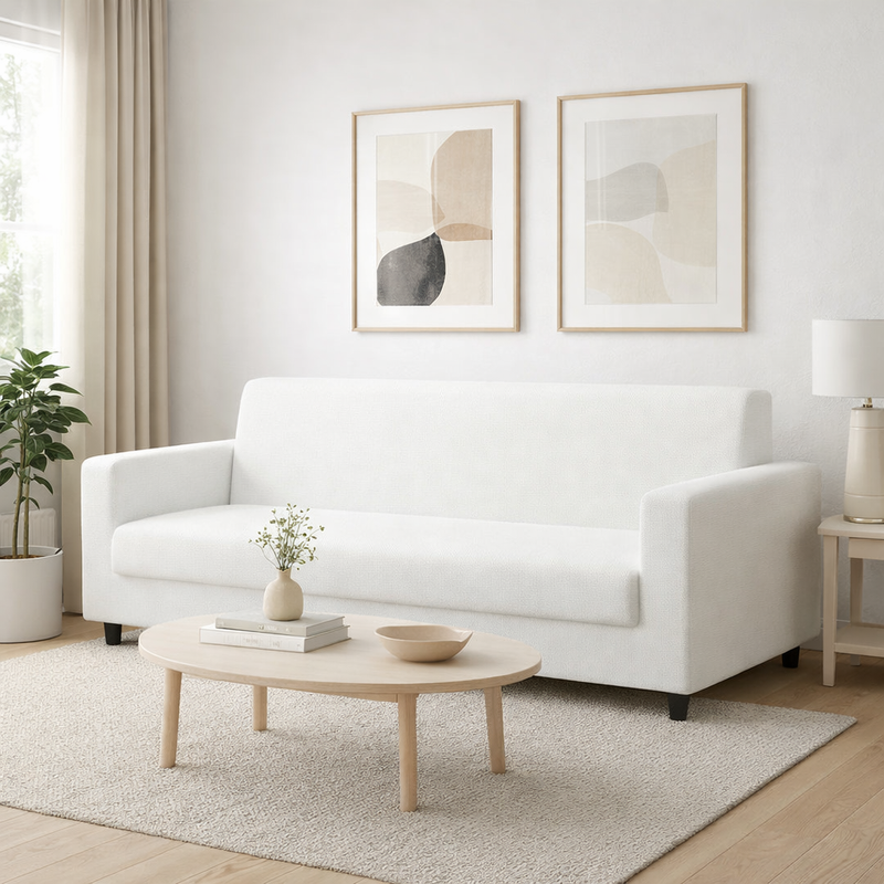 Anyseat 4-Seater Sofa Cover – Plain White Style Slipcover for Living Room Chair Protection