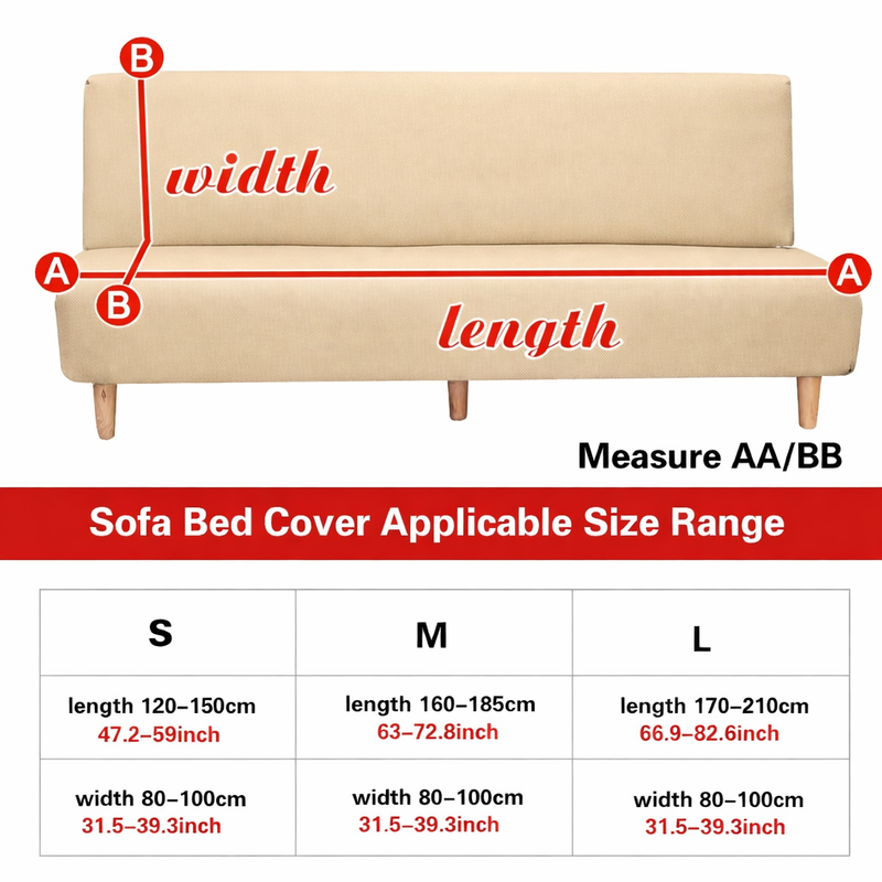 Anyseat Beige Armless Futon Slipcover – Stretch Sofa Bed Protector with Ruffle Skirt