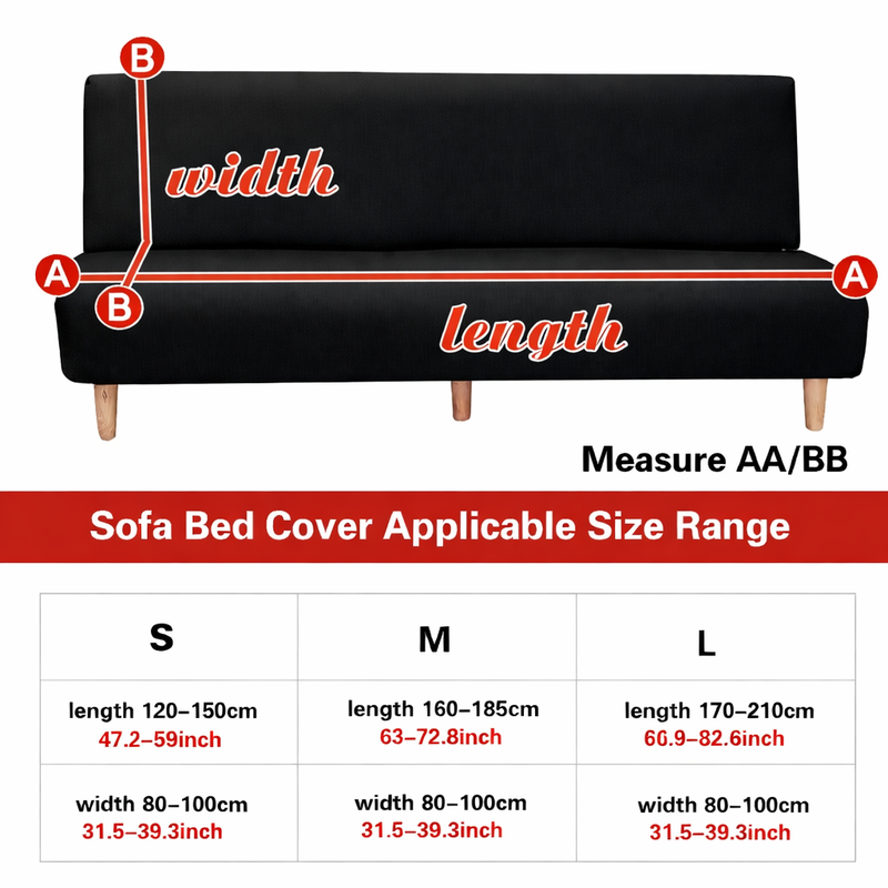 Anyseat Black Armless Futon Slipcover – Stretch Sofa Bed Protector with Ruffle Skirt