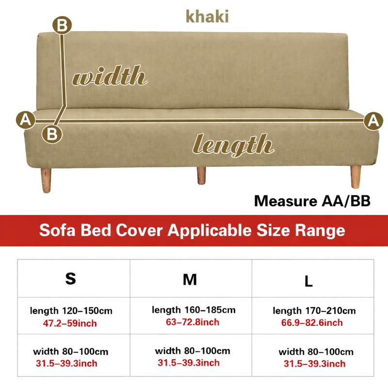 Anyseat Khaki Armless Futon Slipcover – Stretch Sofa Bed Protector with Ruffle Skirt
