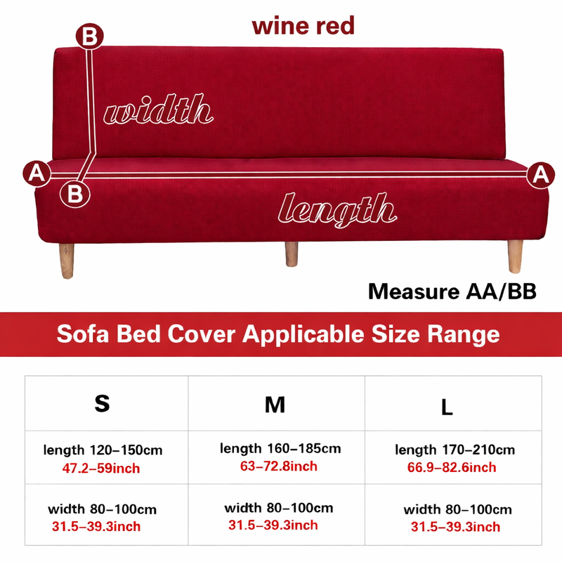 Anyseat Wine Red Armless Futon Slipcover – Stretch Sofa Bed Protector with Ruffle Skirt