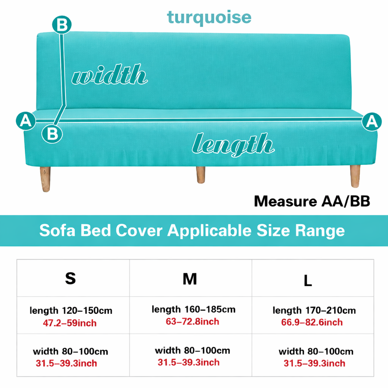 Anyseat Lake Blue Armless Futon Slipcover – Stretch Sofa Bed Protector with Ruffle Skirt