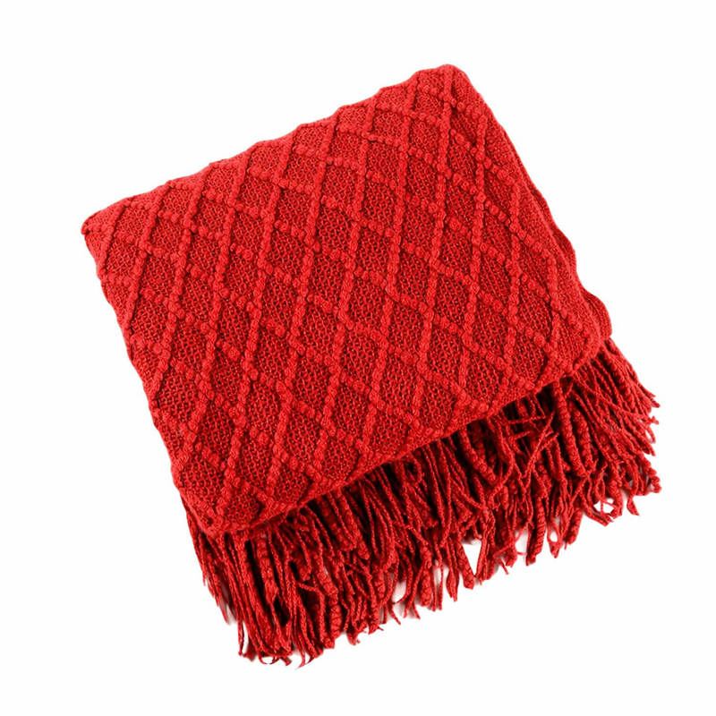 Anycozy Red Faux Cashmere Throw Blanket Nordic Knit Plaid – Soft Warm Decorative Couch & Bed Cover