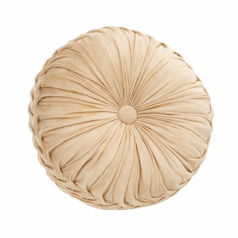 Anyhouz Round Pleated Velvet Pillow – Soft Plush Cushion with Filling