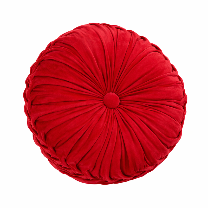 Anyhouz Round Pleated Velvet Pillow – Soft Plush Cushion with Filling