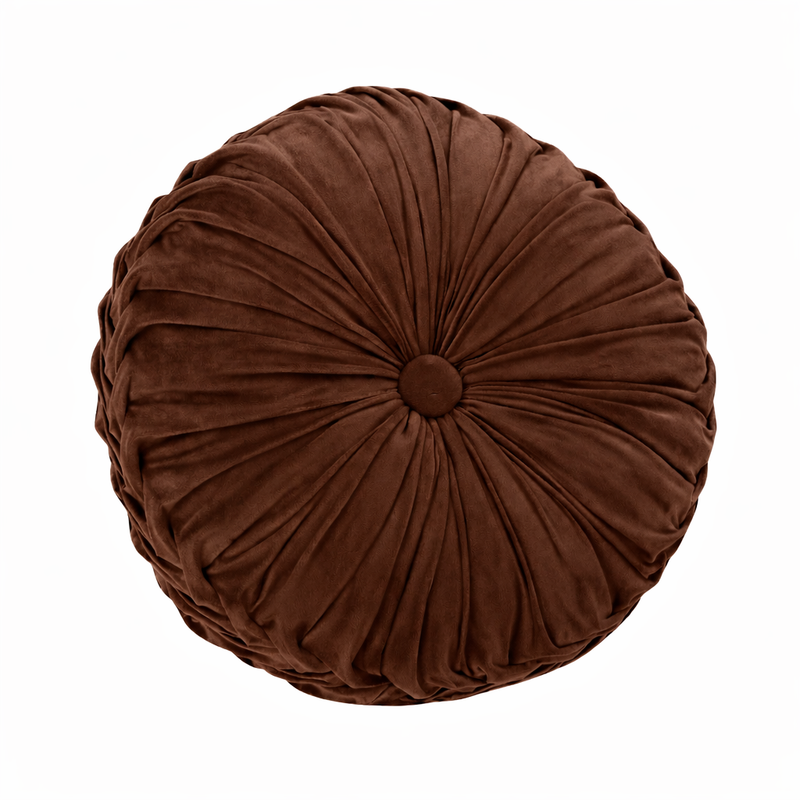 Anyhouz Round Pleated Velvet Pillow – Soft Plush Cushion with Filling