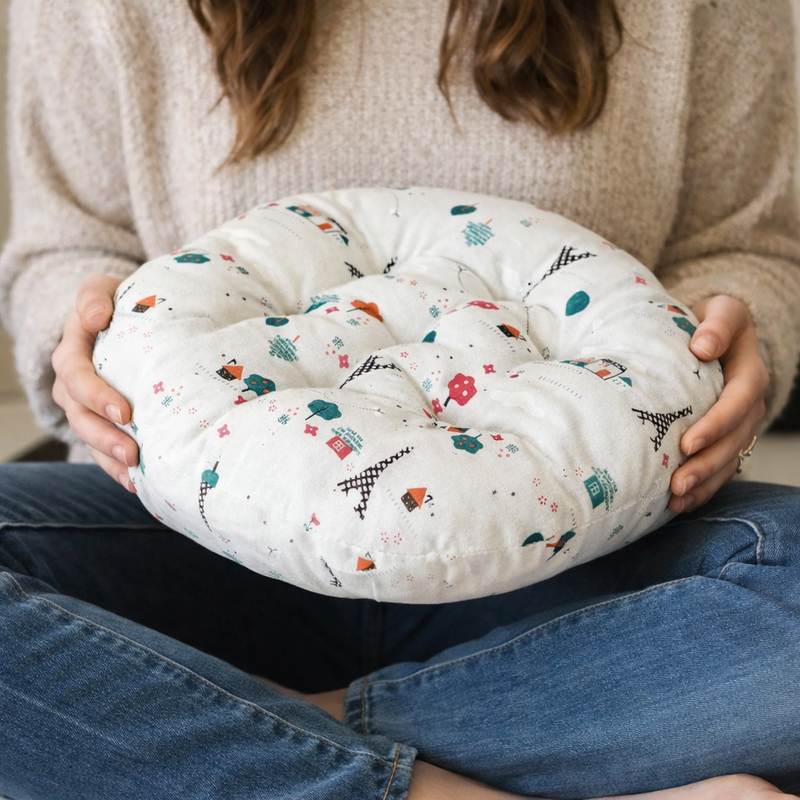 Anypillow White Round Chair with Playful Pattern Chair Pad – Soft Seat Cushion