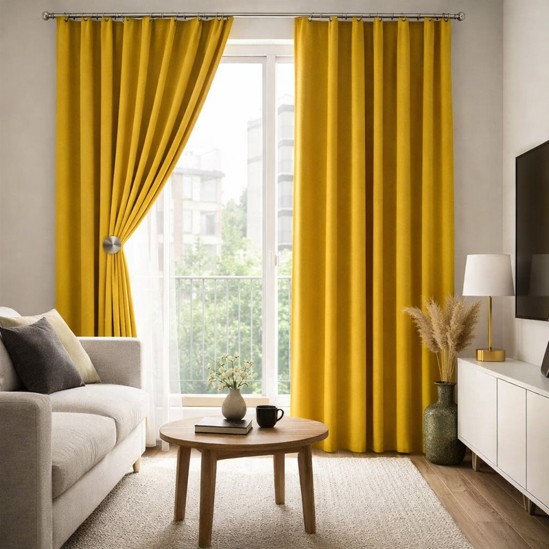 Anydrape Mustard Velvet Blackout Curtains – High‑Quality Modern Luxury Drapes for Living Room, Bedroom & Dining Windows