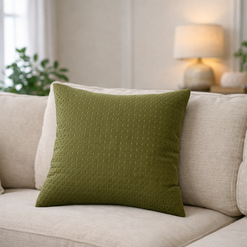 Anypillow Olive Green Grid Quilted Cushion Cover – Soft Throw Pillowcase for Sofa & Bed