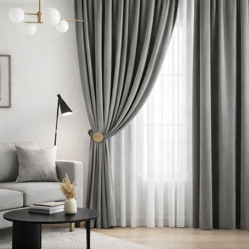 Anydrape Light Gray Velvet Blackout Curtains – High‑Quality Modern Luxury Drapes for Living Room, Bedroom & Dining Windows