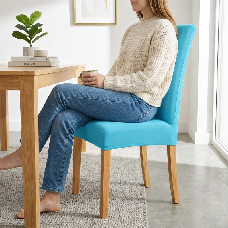 Anyseat Cyan Velvet Dining Chair Cover – Plush Stretchable Slipcover for Kitchen & Dining Room Chairs