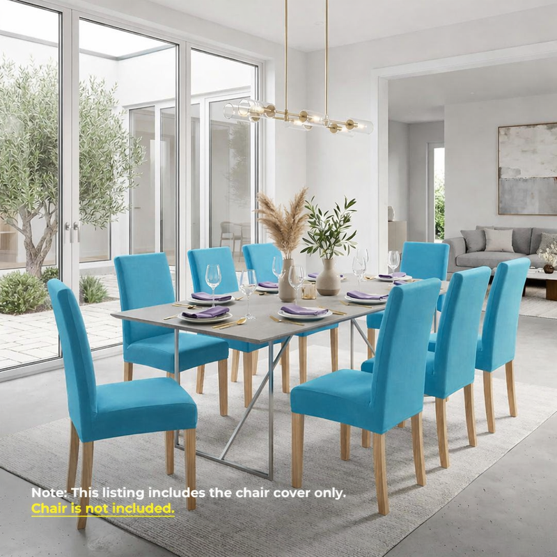 Anyseat Cyan Velvet Dining Chair Cover – Plush Stretchable Slipcover for Kitchen & Dining Room Chairs