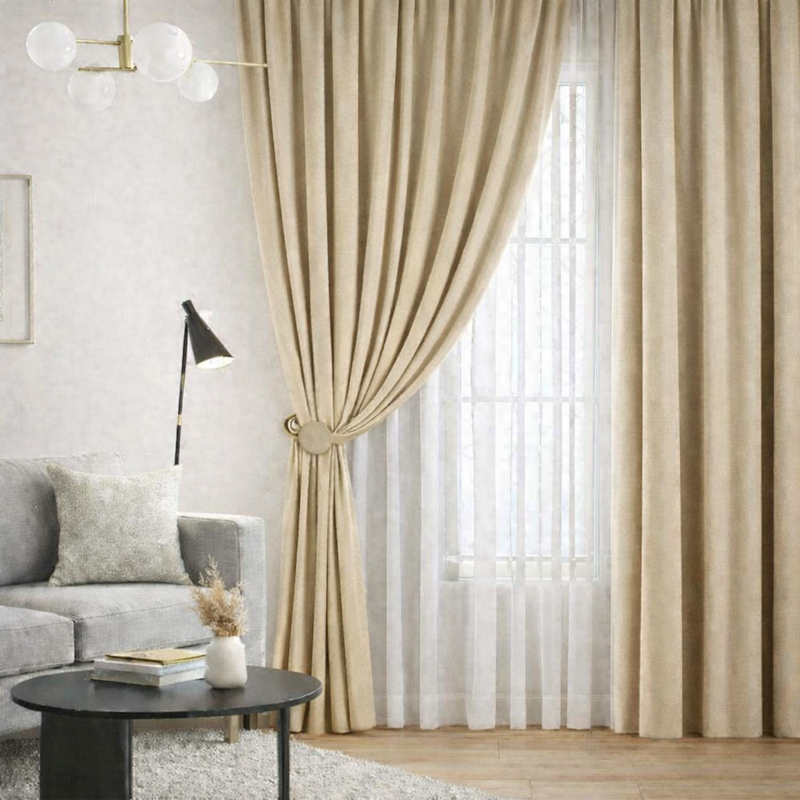 Anydrape Beige Luxury Retro Curtains – Modern Textured Drapes for Living Room, Bedroom & Dining Decor