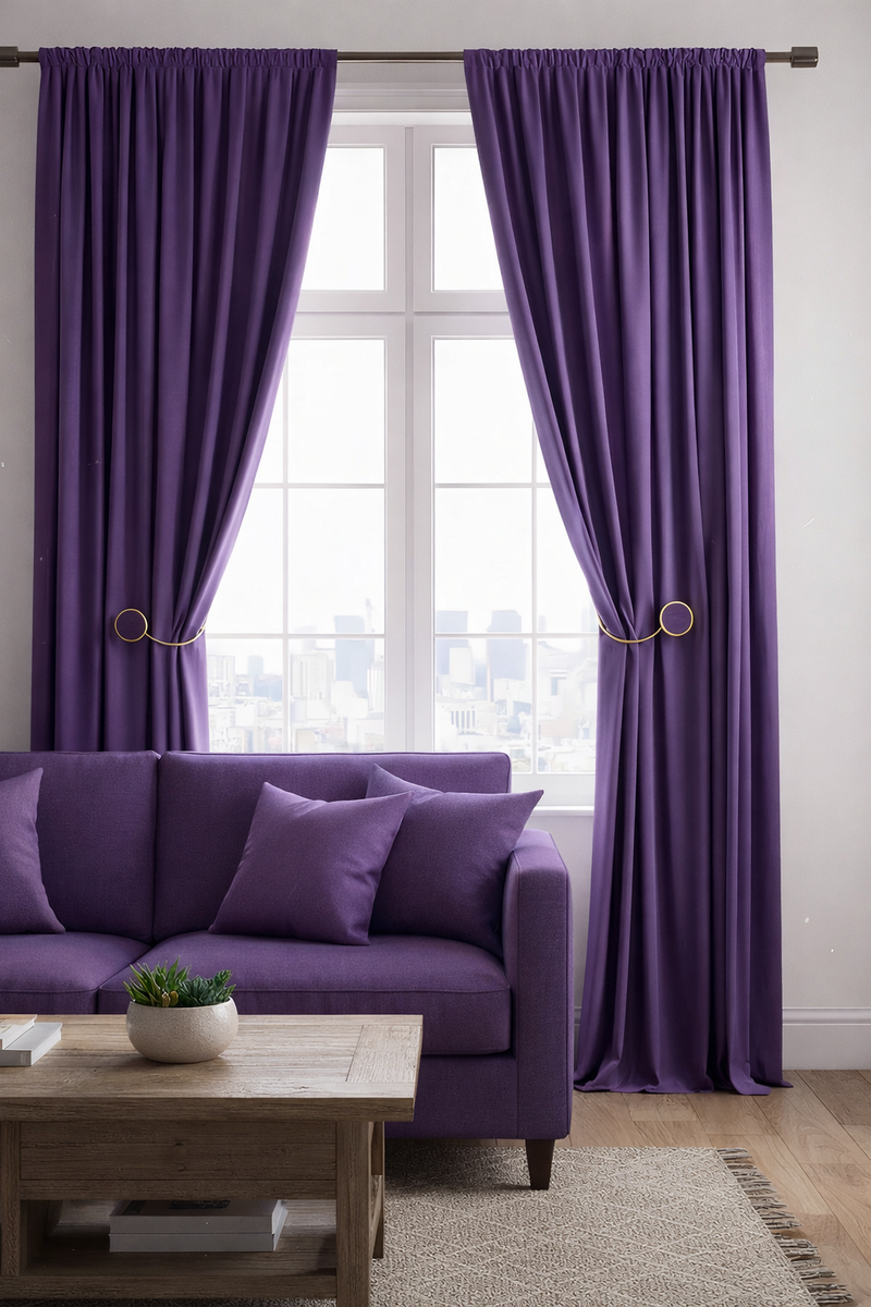 Anydrape Plain Purple Luxury Curtains – Modern Textured Drapes for Living Room, Bedroom & Dining Decor