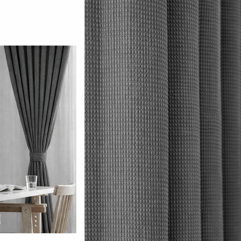 Anydrape Grey Waffle Plaid Luxury Curtains – Modern Textured Drapes for Living Room, Bedroom & Dining Decor