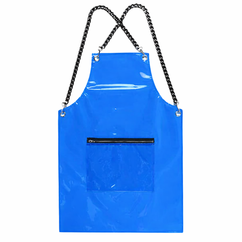 Anypron Waterproof Barber Apron – Blue Cross‑Back with 3 Pockets