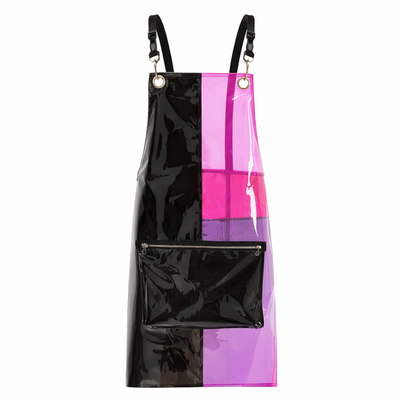 Anypron Waterproof Barber Apron – Black Pink Cross‑Back with 3 Pockets