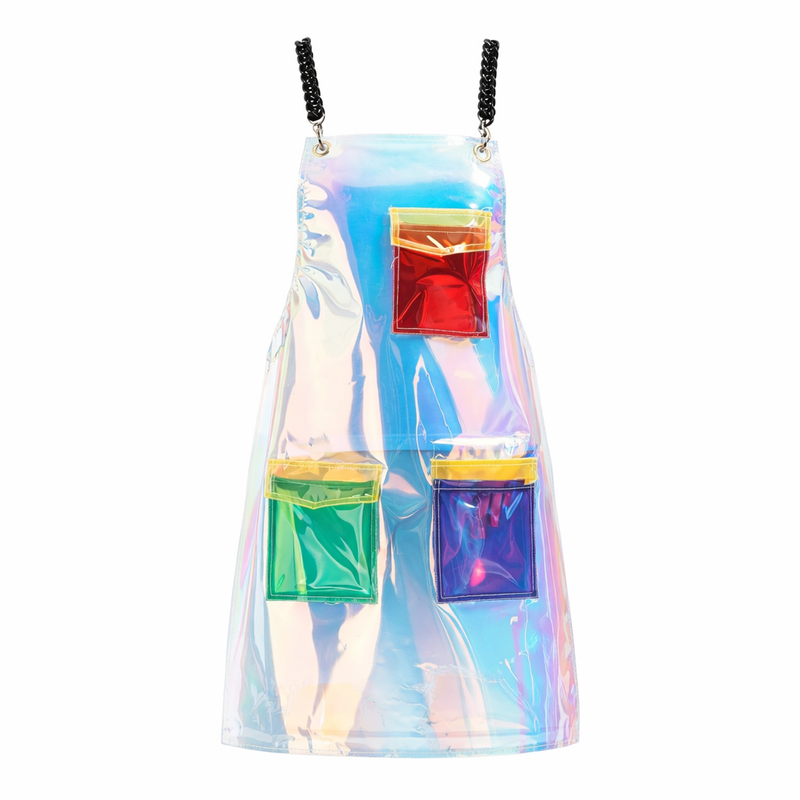 Anypron Waterproof Barber Apron – Mixed Green Red Cross‑Back with 3 Pockets