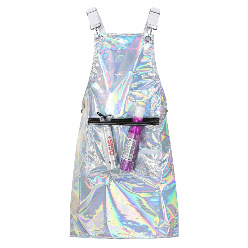 Anypron Waterproof Barber Apron – Silver Cross‑Back with 3 Pockets
